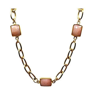 Semi Precious Bezel Set Rectangles on Plated Chain: Pink Opal (NCG487PO) Necklaces athenadesigns 