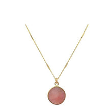 Load image into Gallery viewer, Bezel Set Semi Precious Coin on Gold Vermeil Chain: Pink Opal (NGCP746PO) Necklaces athenadesigns 
