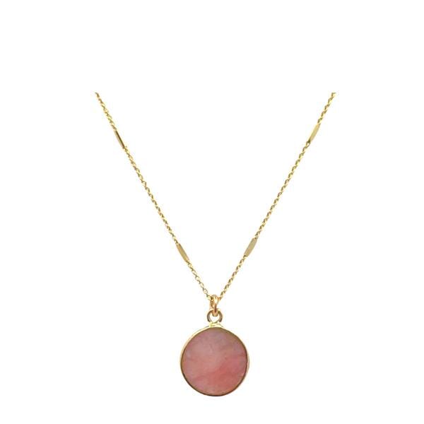Bezel Set Semi Precious Coin on Gold Vermeil Chain: Pink Opal (NGCP746PO) Necklaces athenadesigns 