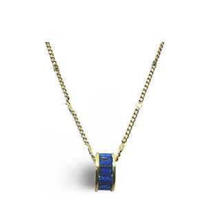CZ Baguette Rondel on 'Starburst' Plated Chain: Sapphire Blue (NGCH546B) Necklaces athenadesigns 