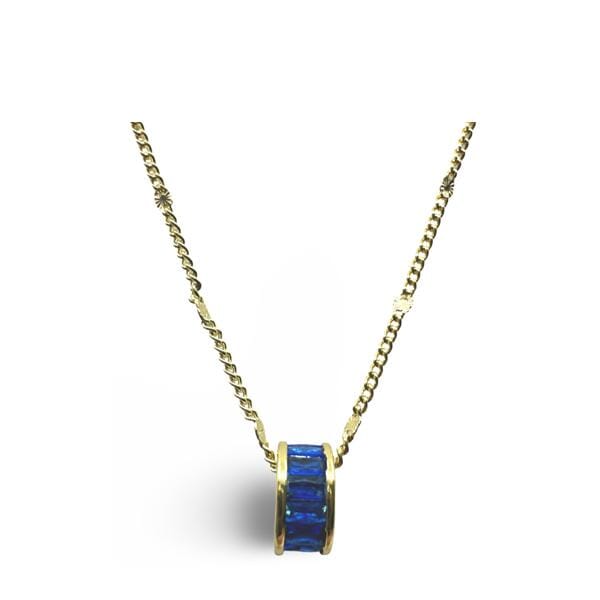 CZ Baguette Rondel on 'Starburst' Plated Chain: Sapphire Blue (NGCH546B) Necklaces athenadesigns 