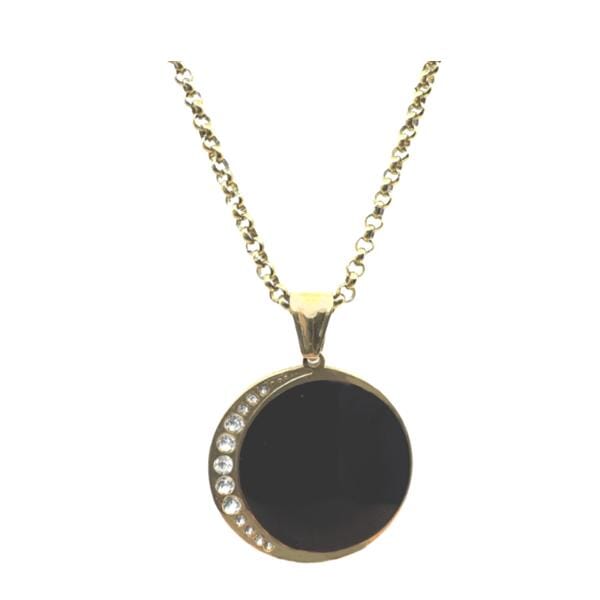 Stainless Steel: 'Statement' Necklace with Black Acrylic and CZ (NGSSP465X) Necklaces athenadesigns 