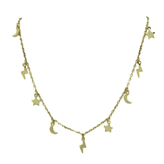 Stars, Moon & Lightening Gold Vermeil Choker Necklace (NGCH4MNST) Necklaces athenadesigns 
