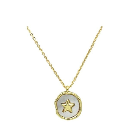 Small Charm Necklace: Star on Mother of Pearl Circle (NGCH463STR) Necklaces athenadesigns 