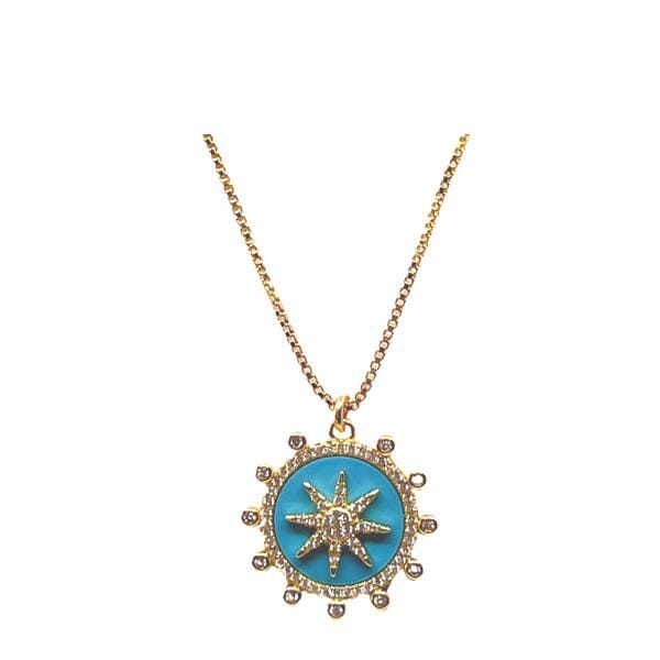 Enamel Starburst Charm on 18kt Gold Fill Chain:Turquoise (NGCP756TQ) Necklaces athenadesigns 