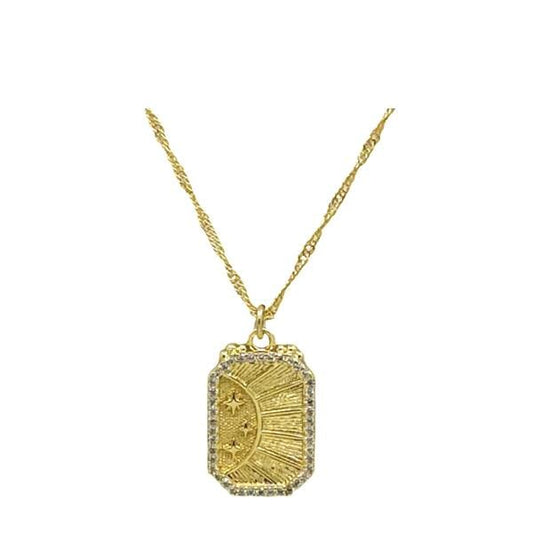 Celestial: Stars on Brushed 18kt Gold Fill With CZ Border (NGCP458ST) Necklaces athenadesigns 