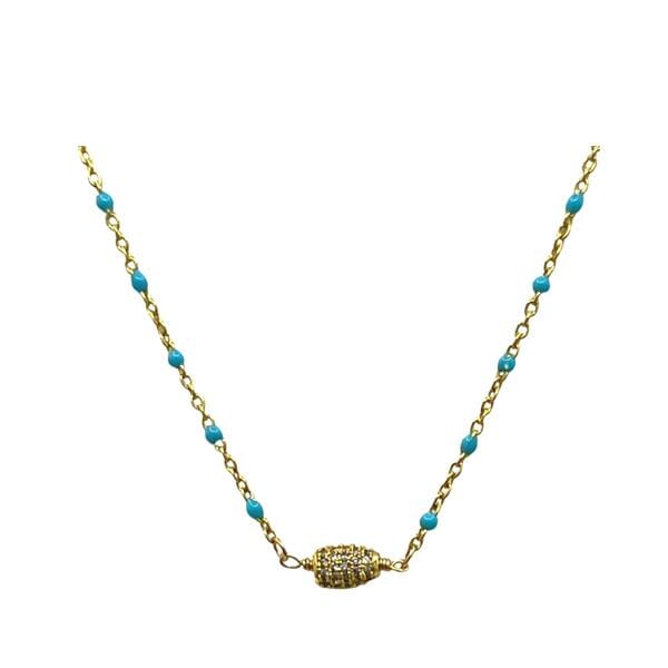 3mm Beaded Choker With Pave Bead: Turquoise (NG7045TQ) Necklaces athenadesigns 
