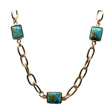 Load image into Gallery viewer, Semi Precious Bezel Set Rectangles on Plated Chain:Turquoise (NCG487TQ) Necklaces athenadesigns 
