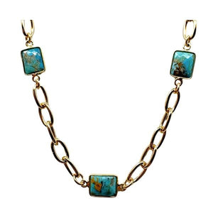 Semi Precious Bezel Set Rectangles on Plated Chain:Turquoise (NCG487TQ) Necklaces athenadesigns 