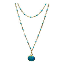 Load image into Gallery viewer, Double Strand 3mm Beaded Necklace With Oval Charm: Turquoise (NG2/704TQ) Necklaces athenadesigns 
