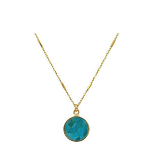 Bezel Set Semi Precious Coin on Gold Vermeil Chain:Turquoise (NGCP746TQ) Necklaces athenadesigns 