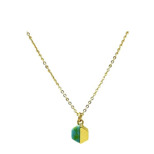 Tiny Turquoise/Gold Hexagonal Charm Necklace (NGCH784TQ) Necklaces athenadesigns 