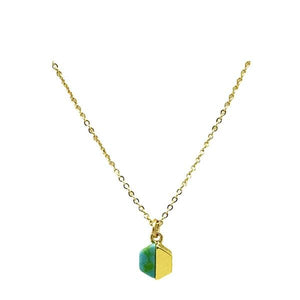 Tiny Turquoise/Gold Hexagonal Charm Necklace (NGCH784TQ) Necklaces athenadesigns 