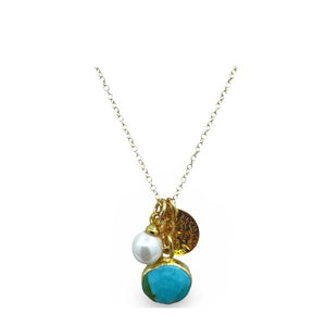 Cluster Necklace: Turquoise Oval, Pearl and Coin (NGCL734TQ Necklaces athenadesigns 