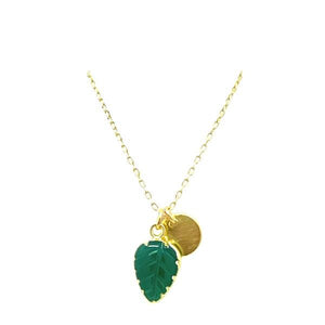 Carved Gemstone Leaf Charm Necklace: Green Onyx (NGCH7844GO) Necklaces athenadesigns 