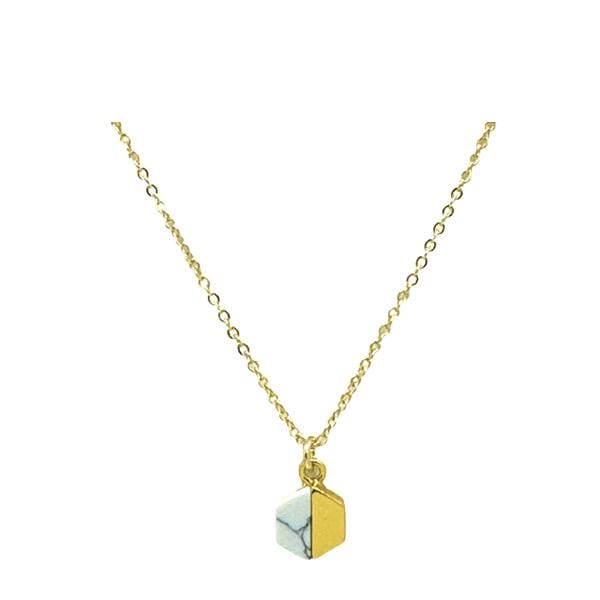 Tiny Howlite/Gold Hexagonal Charm Necklace (NGCH784HW) Necklaces athenadesigns 