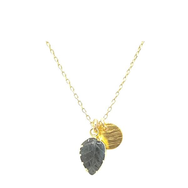 Carved Gemstone Leaf Charm Necklace: Labradorite (NGCH7844LD) Necklaces athenadesigns 