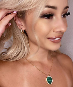 Heart: Large Stone Heart Set in 18kt Gold Fill With CZ Halo: Malachite (NGCP65MLT) Necklaces athenadesigns 