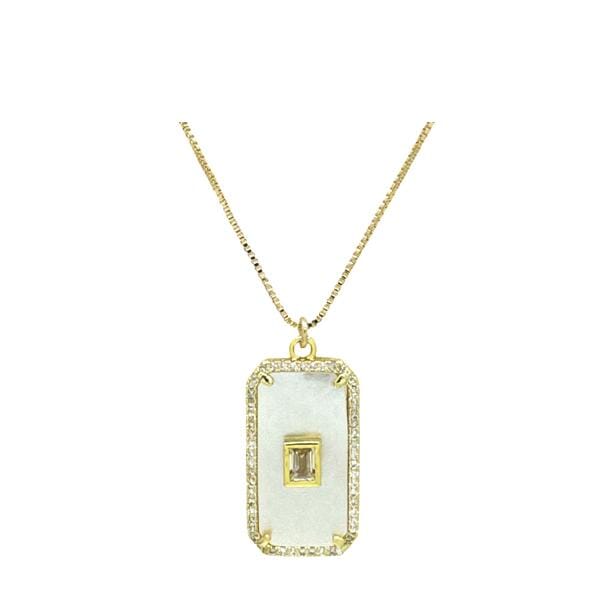 Gold Plated Rectangular Enamel Charm with CZ Accents: White (NGCP4085W) Necklaces athenadesigns 