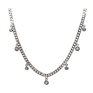 Plated Curb Chain With CZ Drops: Gold or Silver (NC_4056) Necklaces athenadesigns Silver Plated: NCS4056 