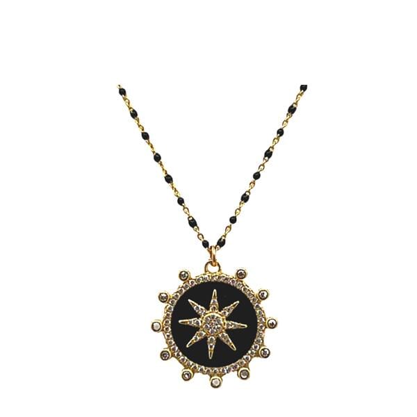 Enamel Starburst Charm on Plated or Gold Vermeil Beaded Chain: Black (_NGCP756X) Necklaces athenadesigns Gold Vermeil Beaded Chain: NGP756X 