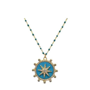 Enamel Starburst Charm on Plated or Gold Vermeil Beaded Chain:Turquoise (_NGCP756TQ) Necklaces athenadesigns Gold Vermeil Beaded Chain: NGP756TQ 