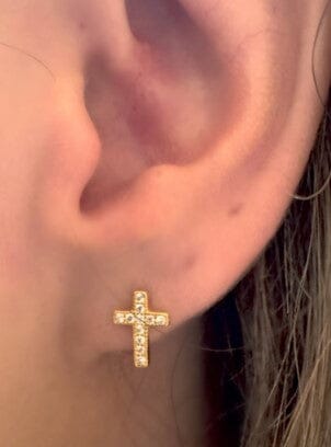 Gold Vermeil and CZ Cross Stud Earrings (EGP45CRS) Earrings athenadesigns 