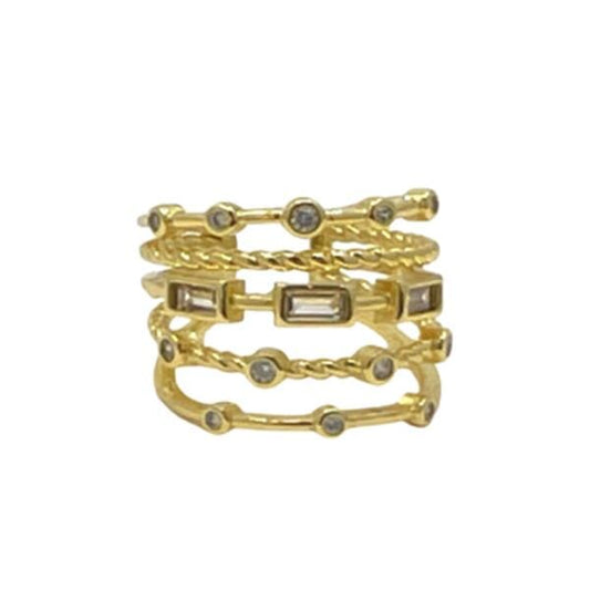 Adjustable Ring: 5 Row 18kt gold Fill & CZ Ring (RG5/450) Rings athenadesigns 
