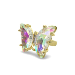 Adjustable Glass Butterfly Ring: Clear AB (RG5BFLYCAB) Rings athenadesigns 