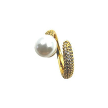 Load image into Gallery viewer, Adjustable Ring: Micro pave CZ and Pearl Rings athenadesigns 
