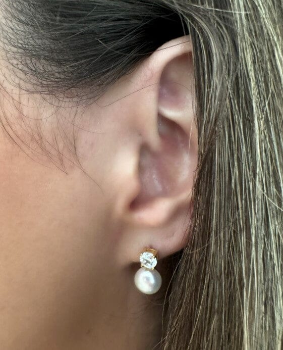 Pearl and CZ Post Earring: Sterling or Gold Vermeil (EP_350) Earrings athenadesigns 