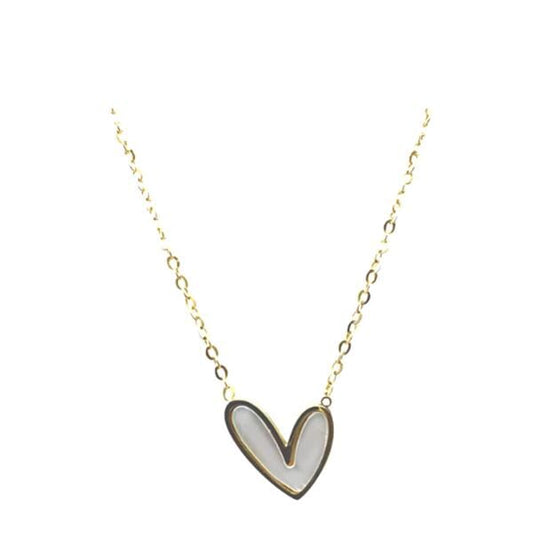 Stainless Steel Enamel Heart & CZ Pendant (NGSS60W) Necklaces Athena Designs 