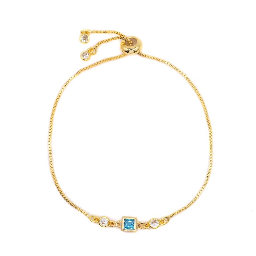 Birthstone Pull Chain - March Bracelets athenadesigns BBS03AQ Aquamarine Blue 