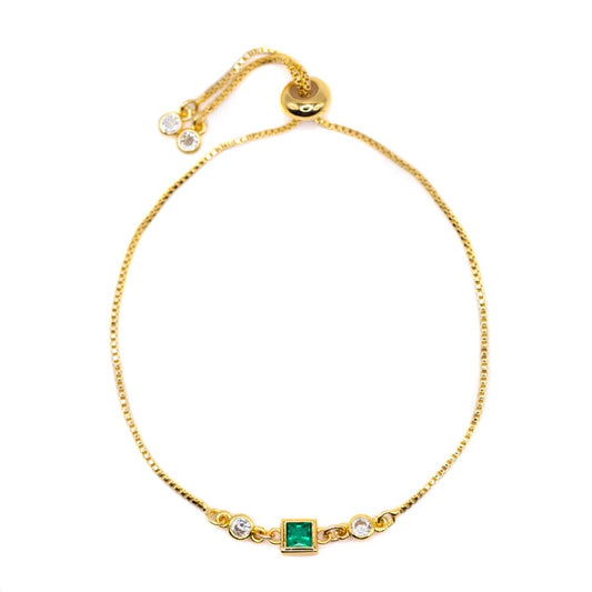 Birthstone Pull Chain - May Bracelets athenadesigns BBS05EM Emerald Green 