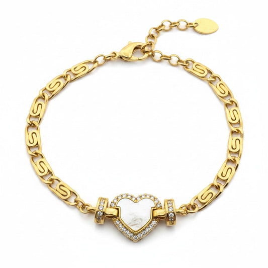 Mother of Pearl Heart Charm Bracelet Bracelet athenadesigns BCG455HRT 