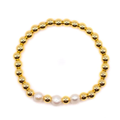 Fresh Water Pearl with Gold Beads Bracelet Bracelets athenadesigns BG3300 Gold 