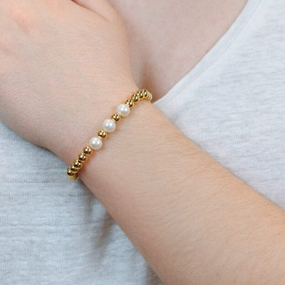 Fresh Water Pearl with Gold Beads Bracelet Bracelets athenadesigns 