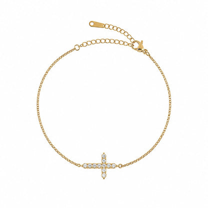 CZ Cross Bracelet Bracelet Hotlife BGST408CR Gold 