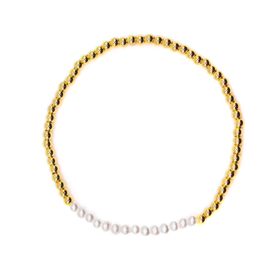 3mm Gold Bead & Pearl Strand Bracelet Bracelets athenadesigns BG4300/3 Gold 