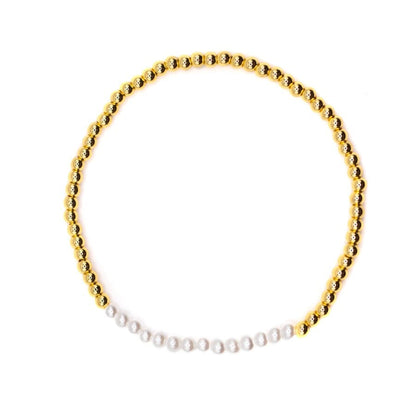 3mm Gold Bead & Pearl Strand Bracelet Bracelets athenadesigns BG4300/3 Gold 