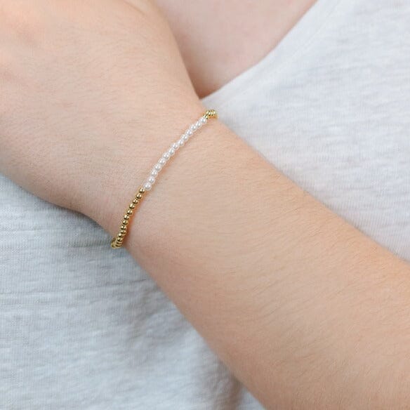 3mm Gold Bead & Pearl Strand Bracelet Bracelets athenadesigns 