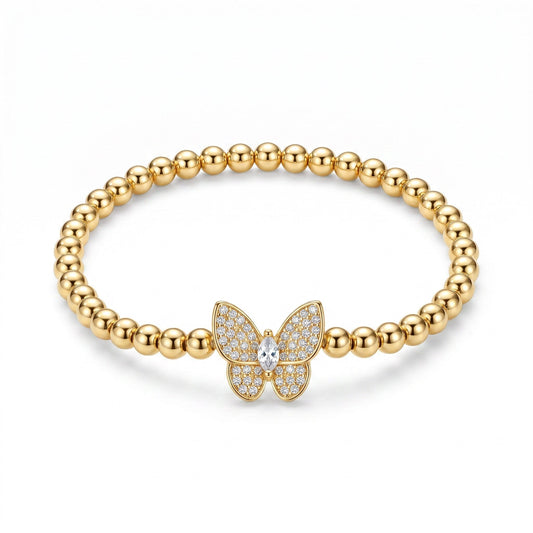Pave Butterfly Beaded Bracelet Bracelet athenadesigns BG45BFLY Gold 