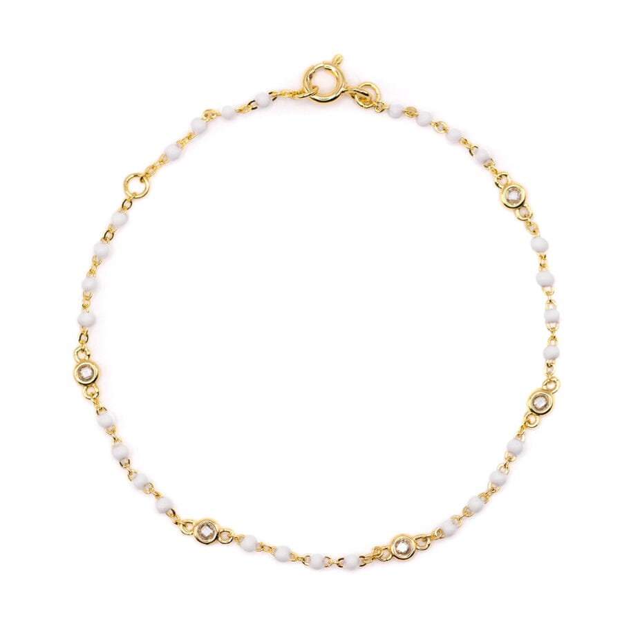 White Beaded Bezel Bracelet Bracelets athenadesigns BGB7004WT White 