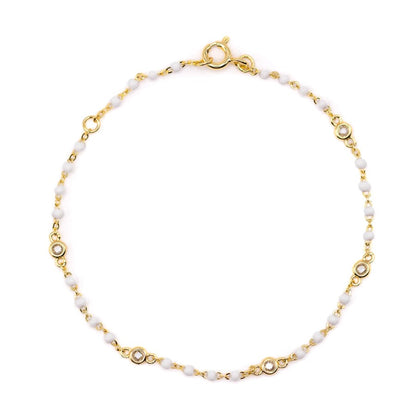 White Beaded Bezel Bracelet Bracelets athenadesigns BGB7004WT White 