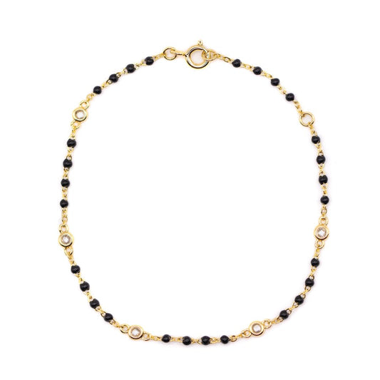 Black Beaded Bezel Bracelet Bracelets athenadesigns BGB7004X Black 