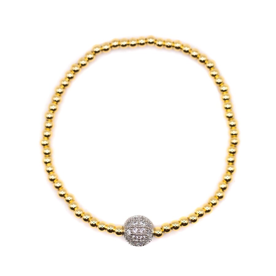3mm Gold Beads with Metal Disco Ball Bracelets athenadesigns BGBB3 Gold 