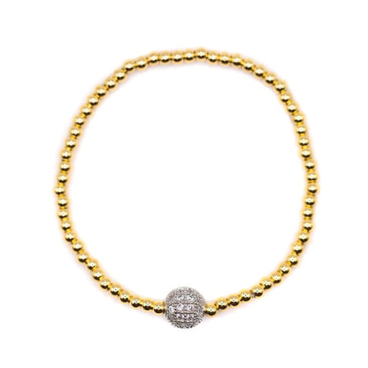 3mm Gold Beads with Metal Disco Ball Bracelets athenadesigns BGBB3 Gold 