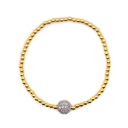 3mm Gold Beads with Metal Disco Ball Bracelets athenadesigns BGBB3 Gold 