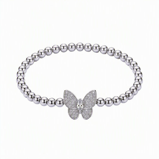 Pave Butterfly Beaded Bracelet Bracelet athenadesigns BS45BFLY Silver 