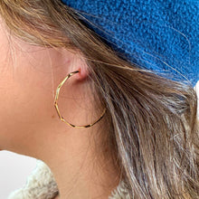 Load image into Gallery viewer, Hoops With Post: &quot;Bamboo&quot; Pattern: Gold Vermeil (EGHP400) Earrings athenadesigns 
